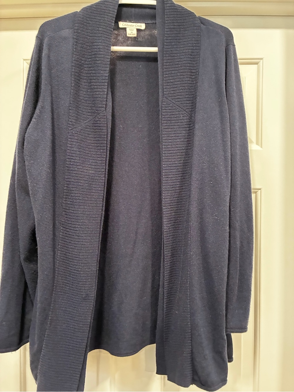 Coldwater Creek Navy Open Ribbed Shawl-Collar Cardigan